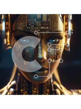 Intra Συλλεκτικό Ξύλινο Παζλ Plywood  4mm - Φουτουριστικό ρομποτικό πρόσωπο με μοτίβα κυκλωμάτων Σε Ξύλινο Κουτί - Διαστάσεις Puzzle: 10x10 cm – 25 κομμάτια