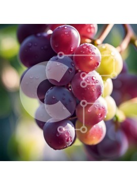 Σετ των 2 Intra Συλλεκτικό Ξύλινο Παζλ Plywood  4mm - Φρέσκα και ζουμερά κόκκινα σταφύλια σε ένα κλήμα με σταγονίδια νερού Σε Ξύλινο Κουτί - Διαστάσεις: 10x10 cm – 25 κομμάτια