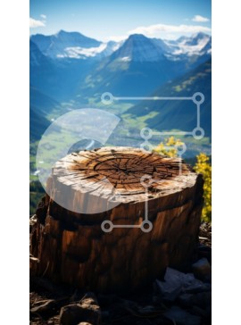 Σετ των 2 Intra Συλλεκτικό Ξύλινο Παζλ Plywood  4mm - Εκπληκτική θέα στο κούτσουρο δέντρου και στα χιονισμένα βουνά Σε Ξύλινο Κουτί - Διαστάσεις: 10x10 cm – 25 κομμάτια