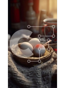 Intra Συλλεκτικό Ξύλινο Παζλ Plywood  4mm - Όμορφη εικόνα των αυγών σε ένα καλάθι σε μια χιονισμένη μέρα Σε Ξύλινο Κουτί - Διαστάσεις: 10x10 cm – 25 κομμάτια