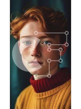 Intra Συλλεκτικό Ξύλινο Παζλ Plywood  4mm - Πορτρέτο ενός νεαρού άνδρα με κόκκινα μαλλιά και κίτρινο πουλόβερ Σε Ξύλινο Κουτί - Διαστάσεις Puzzle: 10x10 cm – 25 κομμάτια