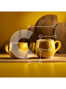 Σετ των 2 Intra Συλλεκτικό Ξύλινο Παζλ Plywood  4mm - Όμορφη εικόνα δύο κίτρινων κούπες σε ένα ρουστίκ ξύλινο τραπέζι Σε Ξύλινο Κουτί - Διαστάσεις: 10x10 cm – 25 κομμάτια