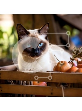 Intra Συλλεκτικό Ξύλινο Παζλ Plywood  4mm - Αξιολάτρευτη σιαμαία γάτα σε ξύλινο τελάρο με φρέσκα μήλα Σε Ξύλινο Κουτί - Διαστάσεις: 10x10 cm – 25 κομμάτια