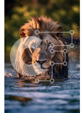 Σετ των 2 Intra Συλλεκτικό Ξύλινο Παζλ Plywood  4mm - Όμορφη εικόνα ενός λιονταριού στο νερό Σε Ξύλινο Κουτί - Διαστάσεις: 10x10 cm – 25 κομμάτια