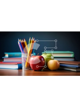 Intra Συλλεκτικό Ξύλινο Παζλ Plywood  4mm - Τραπέζι με βιβλία, μολύβια και μήλο Σε Ξύλινο Κουτί - Διαστάσεις Puzzle: 10x10 cm – 25 κομμάτια