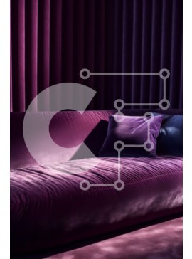 Intra Συλλεκτικό Ξύλινο Παζλ Plywood  4mm - Άνετος μωβ καναπές με σχέδιο σε ύφασμα σε δωμάτιο με χαμηλό φωτισμό Σε Ξύλινο Κουτί - Διαστάσεις Puzzle: 10x10 cm – 25 κομμάτια