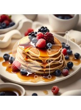 Σετ των 2 Intra Συλλεκτικό Ξύλινο Παζλ Plywood  4mm - Νόστιμες τηγανίτες με φρέσκα μούρα και σιρόπι Σε Ξύλινο Κουτί - Διαστάσεις: 10x10 cm – 25 κομμάτια