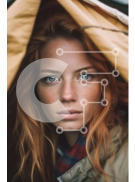 Intra Συλλεκτικό Ξύλινο Παζλ Plywood  4mm - Περιπετειώδης νεαρή γυναίκα που κρυφοκοιτάζει πίσω από την κίτρινη σκηνή Σε Ξύλινο Κουτί - Διαστάσεις Puzzle: 10x10 cm – 25 κομμάτια