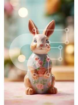 Intra Συλλεκτικό Ξύλινο Παζλ Plywood  4mm - Αξιολάτρευτο κεραμικό ειδώλιο λαγουδάκι με φλοράλ φόρεμα Σε Ξύλινο Κουτί - Διαστάσεις: 10x10 cm – 25 κομμάτια