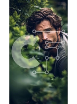 Σετ των 2 Intra Συλλεκτικό Ξύλινο Παζλ Plywood  4mm - Άνθρωπος με γυαλιά που κοιτάζει μέσα από φύλλα σε δασώδη περιοχή Σε Ξύλινο Κουτί - Διαστάσεις: 10x10 cm – 25 κομμάτια