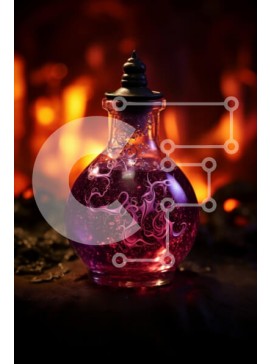 Intra Συλλεκτικό Ξύλινο Παζλ Plywood  4mm - Σαγηνευτική εικόνα μωβ υγρού σε ένα μπουκάλι με πύρινες φλόγες στο φόντο Σε Ξύλινο Κουτί - Διαστάσεις Puzzle: 10x10 cm – 25 κομμάτια