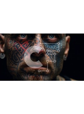 Intra Συλλεκτικό Ξύλινο Παζλ Plywood  4mm - Έντονο πορτρέτο ενός άνδρα με τατουάζ με μπλε μάτια Σε Ξύλινο Κουτί - Διαστάσεις Puzzle: 10x10 cm – 25 κομμάτια