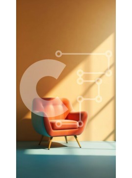 Intra Συλλεκτικό Ξύλινο Παζλ Plywood  4mm - Άνετος πορτοκαλί καναπές σε δωμάτιο με πολύχρωμους τοίχους και πάτωμα Σε Ξύλινο Κουτί - Διαστάσεις Puzzle: 10x10 cm – 25 κομμάτια