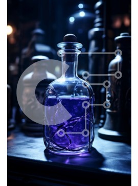 Intra Συλλεκτικό Ξύλινο Παζλ Plywood  4mm - Εκπληκτική εικόνα του μωβ υγρού σε ένα μπουκάλι σε ένα τραπέζι Σε Ξύλινο Κουτί - Διαστάσεις: 10x10 cm – 25 κομμάτια