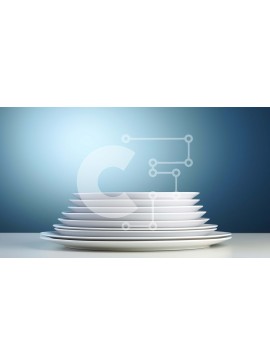 Σετ των 2 Intra Συλλεκτικό Ξύλινο Παζλ Plywood  4mm - Στοίβα από λευκά πιάτα σε ένα τραπέζι Σε Ξύλινο Κουτί - Διαστάσεις: 10x10 cm – 25 κομμάτια