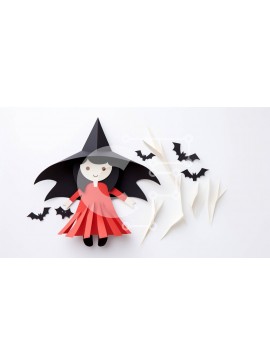 Intra Συλλεκτικό Ξύλινο Παζλ Plywood  4mm - Χαρτί κομμένη μάγισσα με νυχτερίδες Σε Ξύλινο Κουτί - Διαστάσεις Puzzle: 10x10 cm – 25 κομμάτια