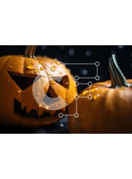 Intra Συλλεκτικό Ξύλινο Παζλ Plywood  4mm - Τρομακτικές κολοκύθες αποκριών με σταγονίδια νερού Σε Ξύλινο Κουτί - Διαστάσεις Puzzle: 10x10 cm – 25 κομμάτια