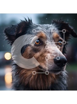 Intra Συλλεκτικό Ξύλινο Παζλ Plywood  4mm - Σοβαρός σκύλος με βρεγμένο τρίχωμα και κολάρο Σε Ξύλινο Κουτί - Διαστάσεις: 10x10 cm – 25 κομμάτια