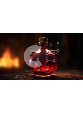 Intra Συλλεκτικό Ξύλινο Παζλ Plywood  4mm - Σαγηνευτική εικόνα κόκκινου υγρού σε γυάλινο μπουκάλι με ζεστή ατμόσφαιρα στο τζάκι Σε Ξύλινο Κουτί - Διαστάσεις Puzzle: 10x10 cm – 25 κομμάτια