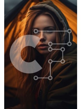 Intra Συλλεκτικό Ξύλινο Παζλ Plywood  4mm - Νεαρή γυναίκα με πράσινο φούτερ που κάθεται σε μια σκηνή με σοβαρή έκφραση Σε Ξύλινο Κουτί - Διαστάσεις Puzzle: 10x10 cm – 25 κομμάτια