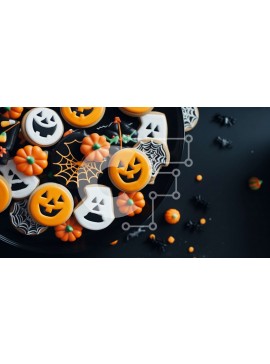 Intra Συλλεκτικό Ξύλινο Παζλ Plywood  4mm - Μπισκότα με θέμα το Halloween με κολοκύθες, μάγισσες και διακοσμήσεις φαντασμάτων Σε Ξύλινο Κουτί - Διαστάσεις Puzzle: 10x10 cm – 25 κομμάτια