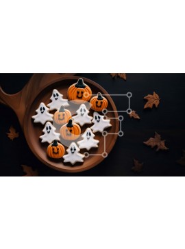 Σετ των 2 Intra Συλλεκτικό Ξύλινο Παζλ Plywood  4mm - Αποκριάτικα μπισκότα με φαντάσματα και κολοκύθες Σε Ξύλινο Κουτί - Διαστάσεις: 10x10 cm – 25 κομμάτια
