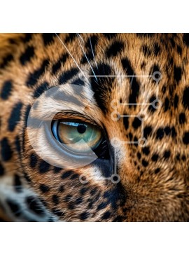 Intra Συλλεκτικό Ξύλινο Παζλ Plywood  4mm - Κοντινή όψη του προσώπου ενός Jaguar με φωτεινά πράσινα μάτια και μαύρες κηλίδες Σε Ξύλινο Κουτί - Διαστάσεις: 10x10 cm – 25 κομμάτια