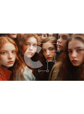 Intra Συλλεκτικό Ξύλινο Παζλ Plywood  4mm - Ομάδα νεαρών γυναικών με κόκκινα μαλλιά Σε Ξύλινο Κουτί - Διαστάσεις Puzzle: 10x10 cm – 25 κομμάτια