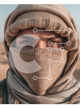 Intra Συλλεκτικό Ξύλινο Παζλ Plywood  4mm - Άνθρωπος με μάσκα και κασκόλ ενάντια στο τοπίο της ερήμου Σε Ξύλινο Κουτί - Διαστάσεις Puzzle: 10x10 cm – 25 κομμάτια