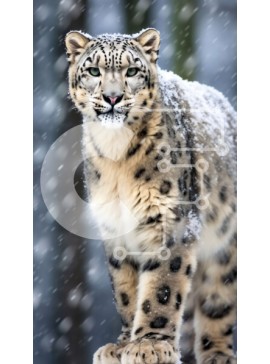 Σετ των 2 Intra Συλλεκτικό Ξύλινο Παζλ Plywood  4mm - Όμορφη εικόνα μιας λεοπάρδαλης του χιονιού που στέκεται σε έναν βράχο Σε Ξύλινο Κουτί - Διαστάσεις: 10x10 cm – 25 κομμάτια