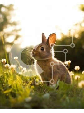 Σετ των 2 Intra Συλλεκτικό Ξύλινο Παζλ Plywood  4mm - Όμορφη εικόνα ενός καφέ κουνελιού σε ένα ηλιόλουστο πεδίο Σε Ξύλινο Κουτί - Διαστάσεις: 10x10 cm – 25 κομμάτια