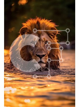 Σετ των 2 Intra Συλλεκτικό Ξύλινο Παζλ Plywood  4mm - Δέος εικόνα ενός λιονταριού που κολυμπά στο νερό το ηλιοβασίλεμα Σε Ξύλινο Κουτί - Διαστάσεις: 10x10 cm – 25 κομμάτια