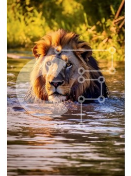Σετ των 2 Intra Συλλεκτικό Ξύλινο Παζλ Plywood  4mm - Καταπληκτική φωτογραφία λιονταριού που κολυμπά σε ένα ποτάμι Σε Ξύλινο Κουτί - Διαστάσεις: 10x10 cm – 25 κομμάτια