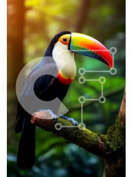 Σετ των 2 Intra Συλλεκτικό Ξύλινο Παζλ Plywood  4mm - Πολύχρωμο πουλί Toucan στο καταπράσινο δάσος Σε Ξύλινο Κουτί - Διαστάσεις: 10x10 cm – 25 κομμάτια
