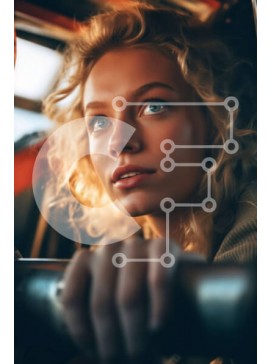 Intra Συλλεκτικό Ξύλινο Παζλ Plywood  4mm - Σοβαρή ξανθιά γυναίκα που οδηγεί αυτοκίνητο στην πόλη Σε Ξύλινο Κουτί - Διαστάσεις Puzzle: 10x10 cm – 25 κομμάτια