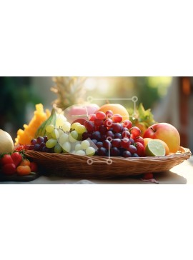 Σετ των 2 Intra Συλλεκτικό Ξύλινο Παζλ Plywood  4mm - Καλάθι με φρέσκα φρούτα που περιλαμβάνει σταφύλια, πορτοκάλια, λεμόνια, λάιμ και καρπούζι Σε Ξύλινο Κουτί - Διαστάσεις: 10x10 cm – 25 κομμάτια