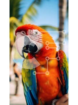 Σετ των 2 Intra Συλλεκτικό Ξύλινο Παζλ Plywood  4mm - Πολύχρωμος παπαγάλος σκαρφαλωμένος σε ένα χέρι με φοίνικες στο φόντο Σε Ξύλινο Κουτί - Διαστάσεις: 10x10 cm – 25 κομμάτια