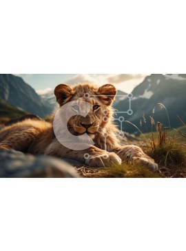 Intra Συλλεκτικό Ξύλινο Παζλ Plywood  4mm - Λιοντάρι ξαπλωμένο σε βραχώδες έδαφος με βουνά Σε Ξύλινο Κουτί - Διαστάσεις: 10x10 cm – 25 κομμάτια