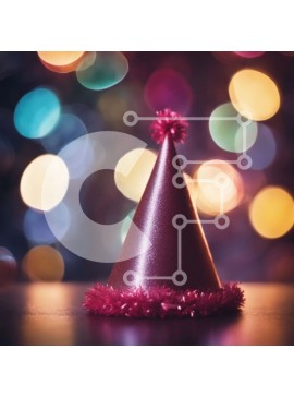 Intra Συλλεκτικό Ξύλινο Παζλ Plywood  4mm - Κόκκινο καπέλο για πάρτι στο τραπέζι με φόντο πολύχρωμα φώτα Σε Ξύλινο Κουτί - Διαστάσεις Puzzle: 10x10 cm – 25 κομμάτια