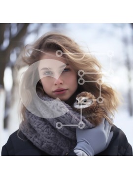 Intra Συλλεκτικό Ξύλινο Παζλ Plywood  4mm - Νεαρή γυναίκα που κρατά την κουκουβάγια σε ένα χιονισμένο τοπίο Σε Ξύλινο Κουτί - Διαστάσεις Puzzle: 10x10 cm – 25 κομμάτια