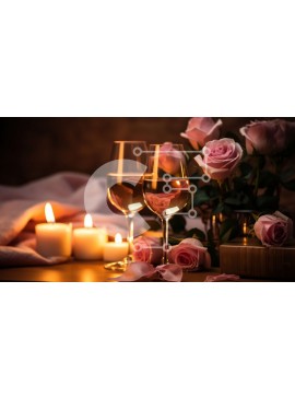 Σετ των 2 Intra Συλλεκτικό Ξύλινο Παζλ Plywood  4mm - Κομψή εικόνα από ποτήρια κρασιού με ροζ τριαντάφυλλα και κερί Σε Ξύλινο Κουτί - Διαστάσεις: 10x10 cm – 25 κομμάτια