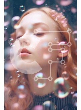 Intra Συλλεκτικό Ξύλινο Παζλ Plywood  4mm - Όμορφη εικόνα μιας νεαρής γυναίκας που κοιτάζει τις φυσαλίδες Σε Ξύλινο Κουτί - Διαστάσεις Puzzle: 10x10 cm – 25 κομμάτια