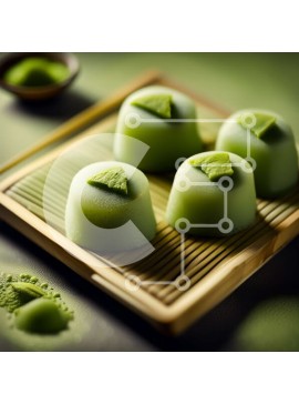 Σετ των 2 Intra Συλλεκτικό Ξύλινο Παζλ Plywood  4mm - Νόστιμα πράσινα επιδόρπια σε δίσκο μπαμπού με ξυλάκια και πράσινο τσάι Σε Ξύλινο Κουτί - Διαστάσεις: 10x10 cm – 25 κομμάτια