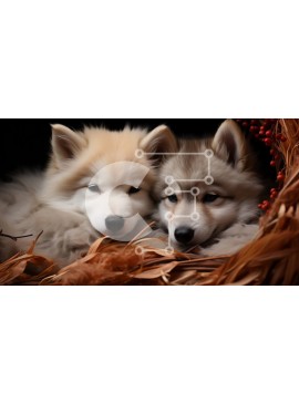 Σετ των 2 Intra Συλλεκτικό Ξύλινο Παζλ Plywood  4mm - Δύο αξιολάτρευτα κουτάβια κοιμούνται σε ένα κρεβάτι με φύλλα Σε Ξύλινο Κουτί - Διαστάσεις: 10x10 cm – 25 κομμάτια