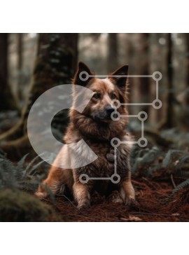Intra Συλλεκτικό Ξύλινο Παζλ Plywood  4mm - Αξιολάτρευτο σκυλί που κάθεται σε ένα δάσος με γούνινο παλτό Σε Ξύλινο Κουτί - Διαστάσεις: 10x10 cm – 25 κομμάτια