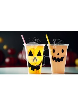 Intra Συλλεκτικό Ξύλινο Παζλ Plywood  4mm - Φλιτζάνια Jack-o-lantern Halloween σε ένα τραπέζι Σε Ξύλινο Κουτί - Διαστάσεις Puzzle: 10x10 cm – 25 κομμάτια