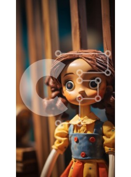 Intra Συλλεκτικό Ξύλινο Παζλ Plywood  4mm - Κούκλα με μακριά καστανά μαλλιά που φοράει κίτρινο και κόκκινο φόρεμα Σε Ξύλινο Κουτί - Διαστάσεις Puzzle: 10x10 cm – 25 κομμάτια