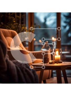 Intra Συλλεκτικό Ξύλινο Παζλ Plywood  4mm - Ζεστό και φιλόξενο σαλόνι με θέα στο χιόνι Σε Ξύλινο Κουτί - Διαστάσεις Puzzle: 10x10 cm – 25 κομμάτια