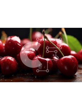 Σετ των 2 Intra Συλλεκτικό Ξύλινο Παζλ Plywood  4mm - Κόκκινα κεράσια με σταγονίδια νερού σε μια σκοτεινή επιφάνεια Σε Ξύλινο Κουτί - Διαστάσεις: 10x10 cm – 25 κομμάτια