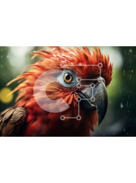 Σετ των 2 Intra Συλλεκτικό Ξύλινο Παζλ Plywood  4mm - Κοντινή όψη ενός υγρού κόκκινου παπαγάλου Σε Ξύλινο Κουτί - Διαστάσεις: 10x10 cm – 25 κομμάτια